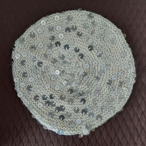 Free People Gold Sequin Embellished Ivory Knit Beret